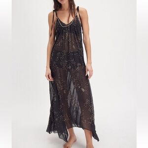 Free People Black Sheer Maxi Dress with Gold Dot Detail